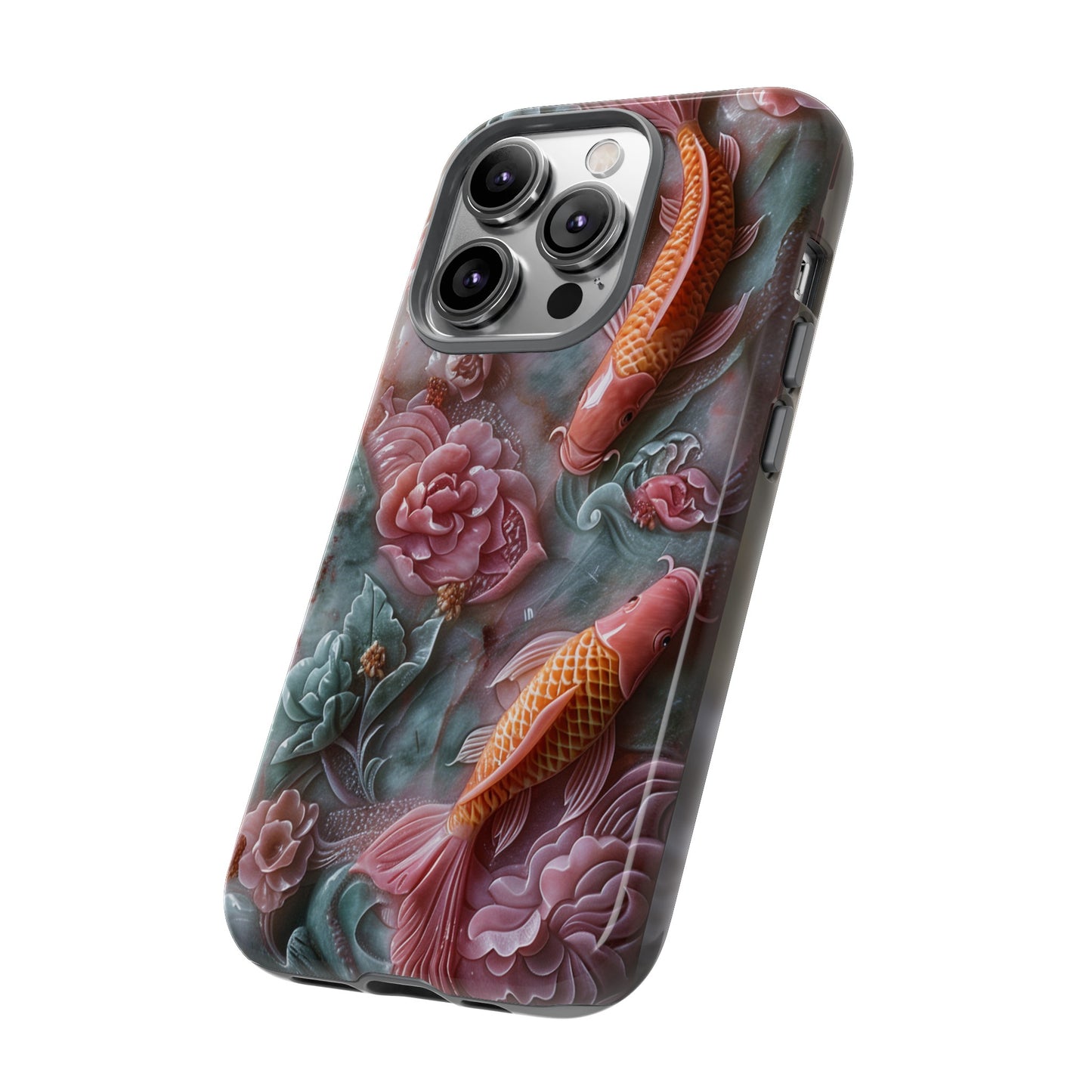 Pink Marble Fish Asian Jade Carving Koi Art Phone Case