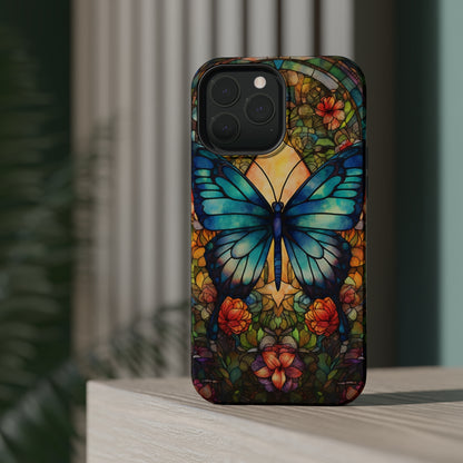 Butterfly Stained Glass MagSafe iPhone Case | Floral Aesthetic Art Retro Phone Tough Case iPhone 14 Plus 13 12 7 8 SE Hippie Boho Style