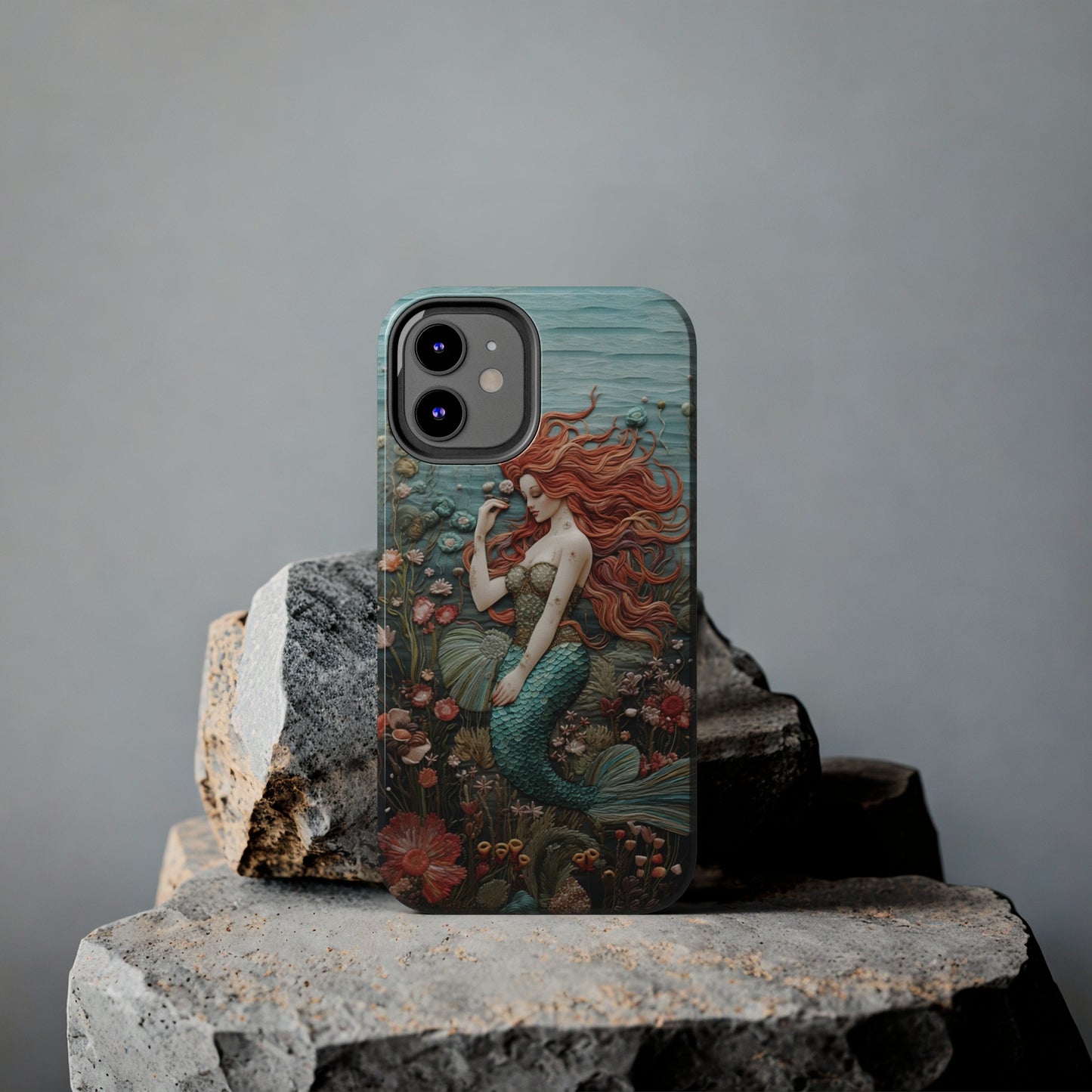 Siren's Song: Mermaid Elegance Apple Phone Case | Embroidery-Inspired iPhone Case