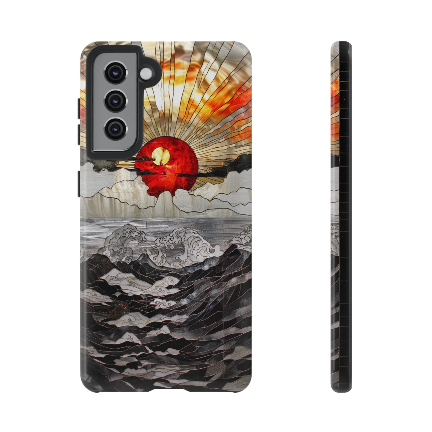 Japanese Rising Sun Phone Case Stained Glass Ocean Wave Phone Cover iPhone 15 Case