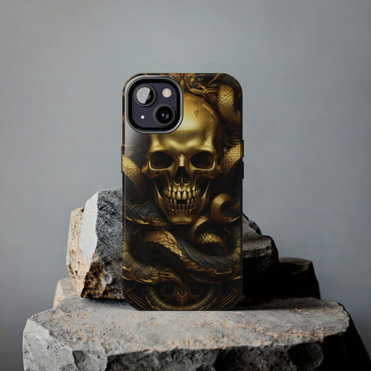 iPhone 14 Case Dark Elegance: Gold Skulls and Snakes Tough iPhone Case | An Edgy Goth Delight