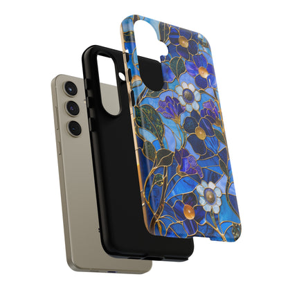 Blue Floral Stained Glass Gold Inlay Wild Flowers Phone Case