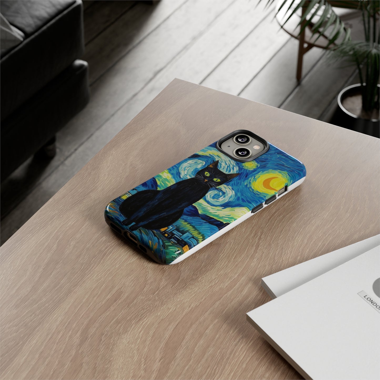 Starry Night Van Gogh Black Cat iPhone, Samsung Galaxy, Google Pixel  Case | Embrace Artistic Whimsy and Feline Charm