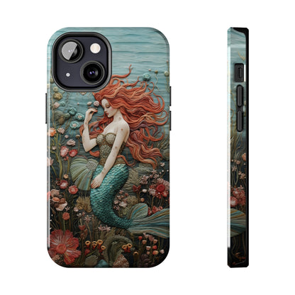 Siren's Song: Mermaid Elegance Apple Phone Case | Embroidery-Inspired iPhone Case