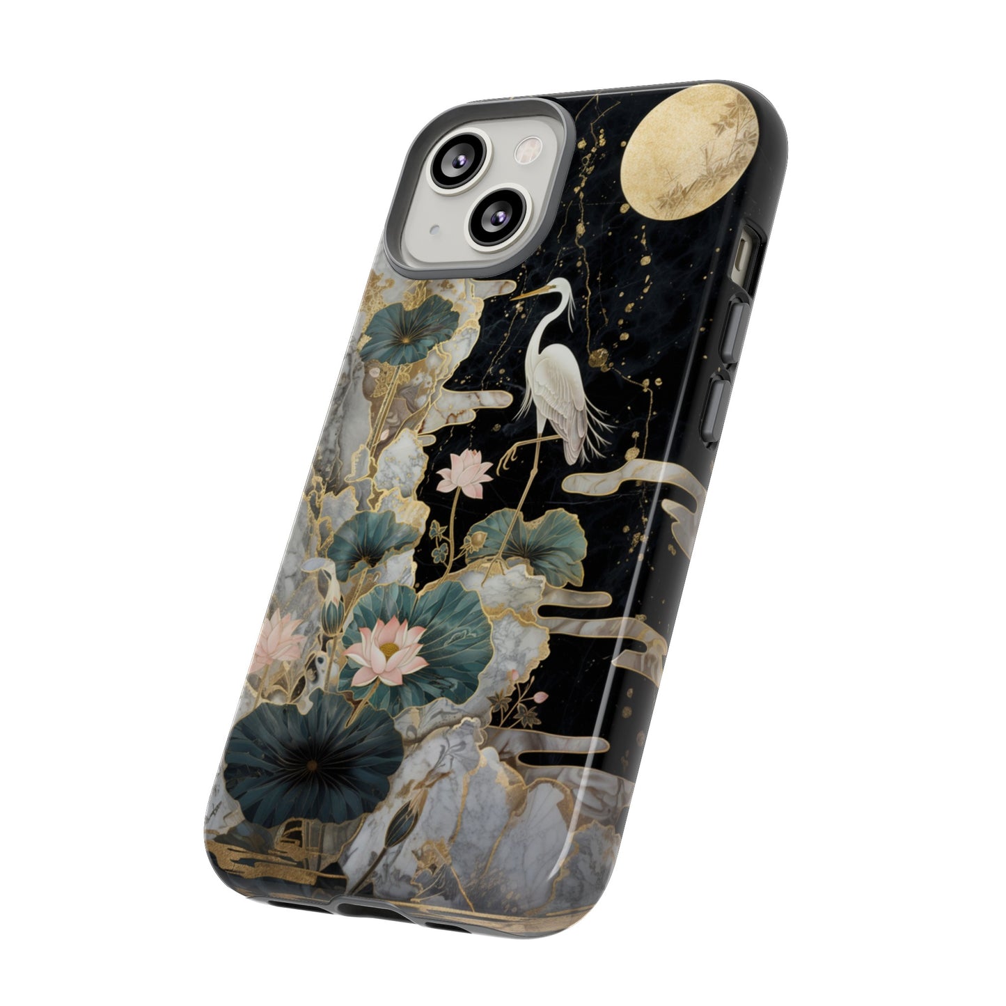 Heron and Moon Floral Zen Art Phone Case