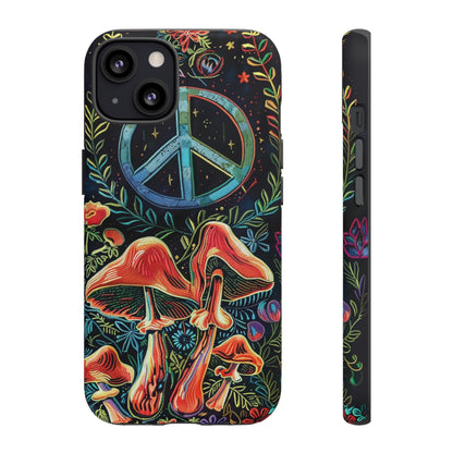 Embroidery Style Magic Mushrooms and Peace Sign Phone Case