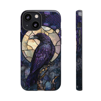 Halloween Phone Case Purple Raven Stained Glass Style Spooky Moon Phone Cover