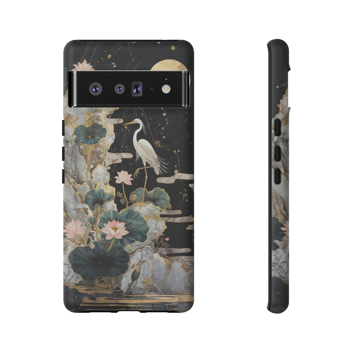 Heron and Moon Floral Zen Art Phone Case