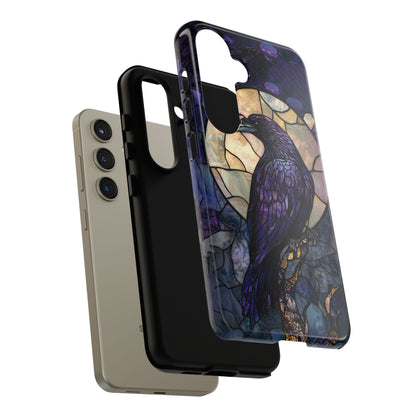 Halloween Phone Case Purple Raven Stained Glass Style Spooky Moon Phone Cover