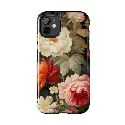 Vintage Floral Aesthetic Phone Tough Case | Antique Elegance for iPhone 11, 12, 13, 14