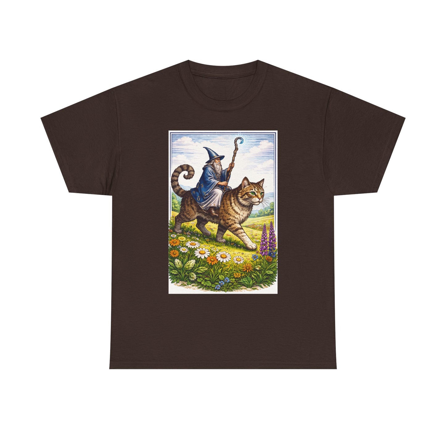 Wizard Cat Rider Vintage Fantasy T Shirt Funny Sorcerer Tee