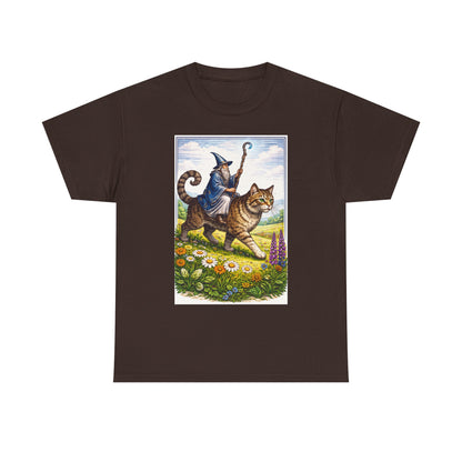 Wizard Cat Rider Vintage Fantasy T Shirt Funny Sorcerer Tee