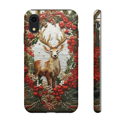 Embroidery Christmas Deer Floral Phone Case