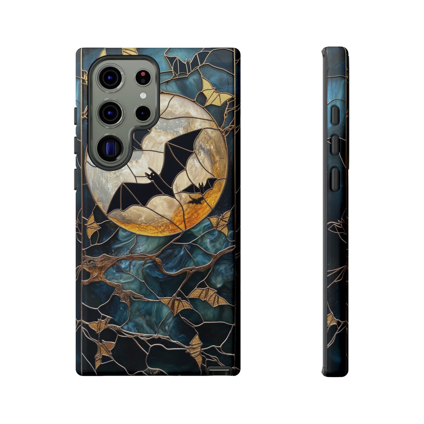 Halloween Phone Case Bats Stained Glass Style Spooky Moon Phone Cover