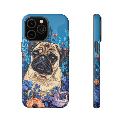 Cute Pug Dog Blue Floral Design Phone Case