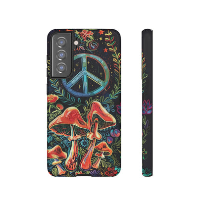 Embroidery Style Magic Mushrooms and Peace Sign Phone Case