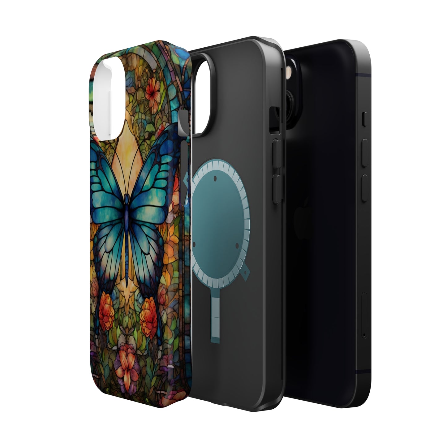 Butterfly Stained Glass MagSafe iPhone Case | Floral Aesthetic Art Retro Phone Tough Case iPhone 14 Plus 13 12 7 8 SE Hippie Boho Style