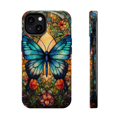 Butterfly Stained Glass MagSafe iPhone Case | Floral Aesthetic Art Retro Phone Tough Case iPhone 14 Plus 13 12 7 8 SE Hippie Boho Style