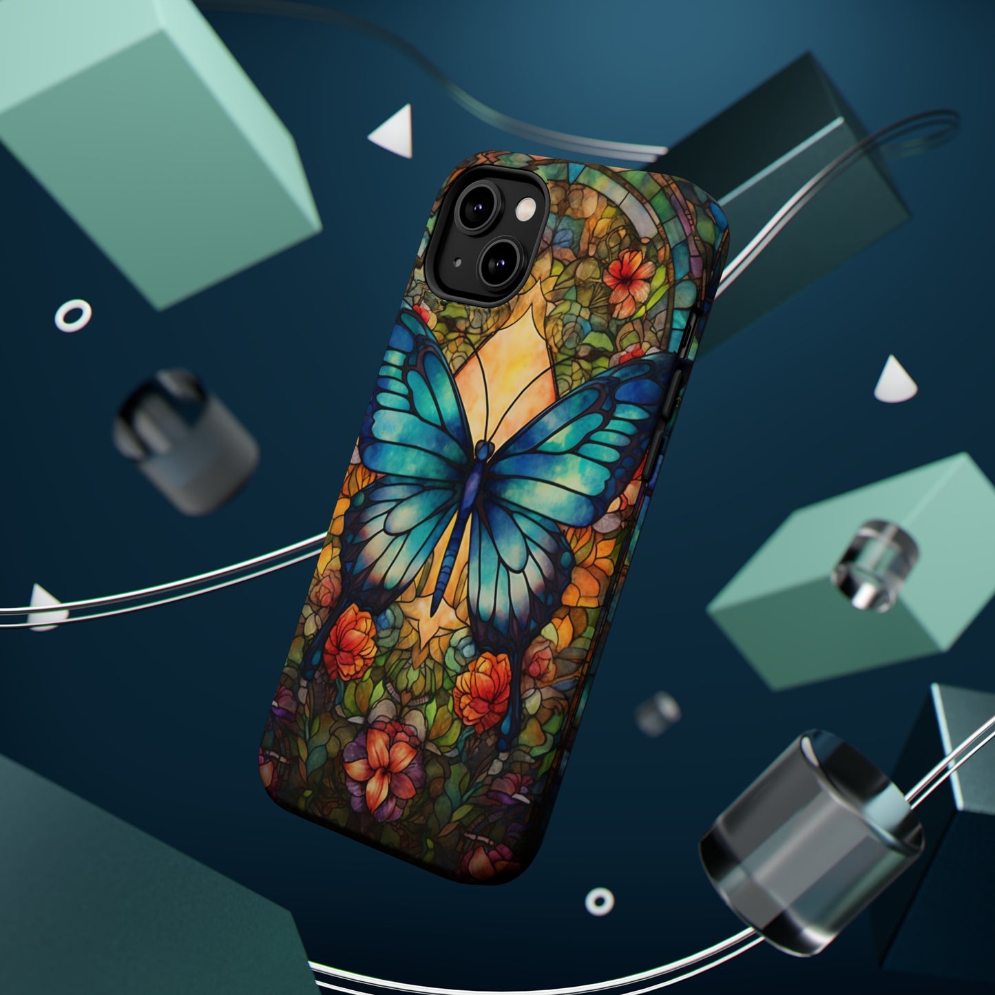 Butterfly Stained Glass MagSafe iPhone Case | Floral Aesthetic Art Retro Phone Tough Case iPhone 14 Plus 13 12 7 8 SE Hippie Boho Style