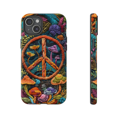 Embroidery Style Magic Mushrooms and Peace Sign Phone Case