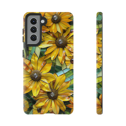 Yellow and Gold Daisy Mosaic Stained Glass Phone Case for iPhone 15, 14, Pro Max, 13, 12 & Samsung Galaxy S23, S22, S21, Google Pixel