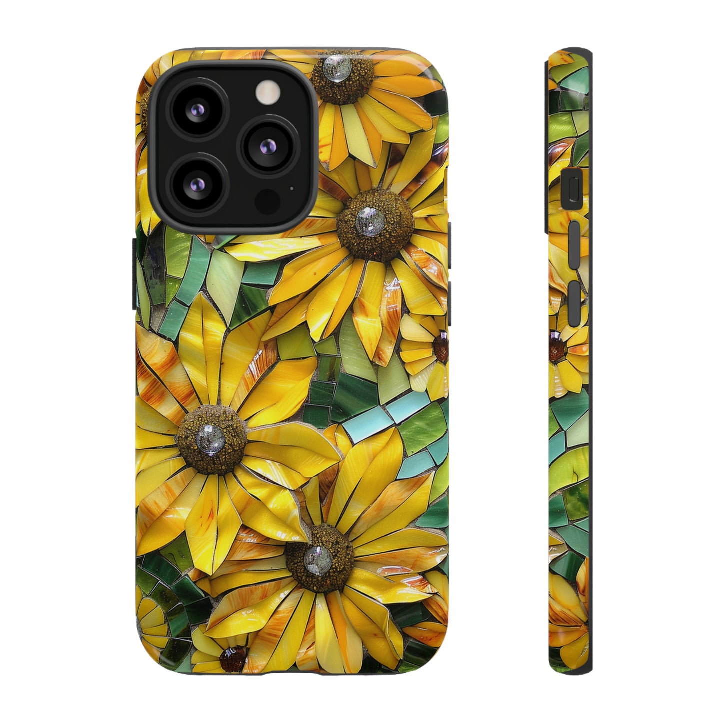 Yellow and Gold Daisy Mosaic Stained Glass Phone Case for iPhone 15, 14, Pro Max, 13, 12 & Samsung Galaxy S23, S22, S21, Google Pixel