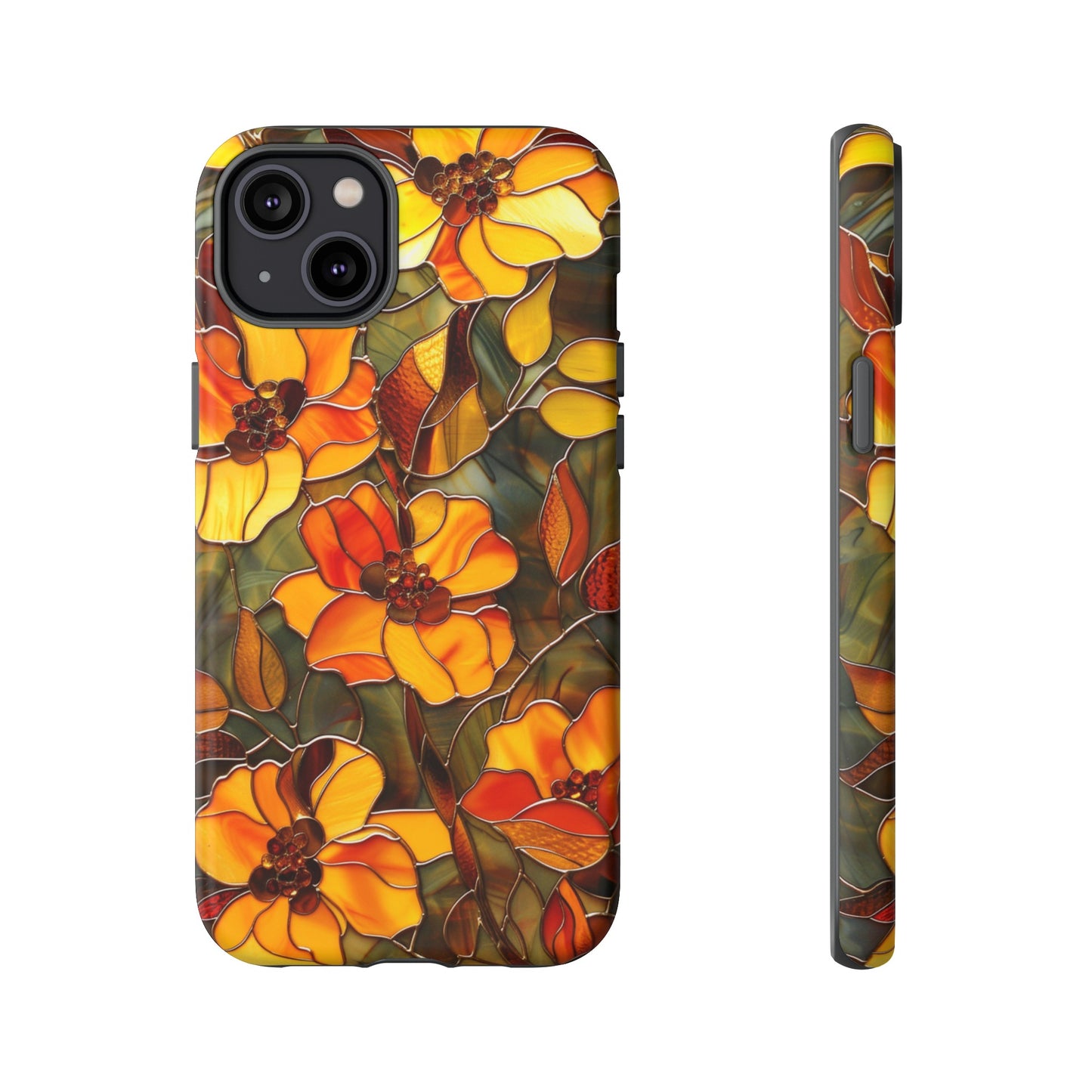 Orange Floral Phone Case Stained Glass Style