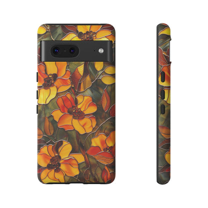 Orange Floral Phone Case Stained Glass Style