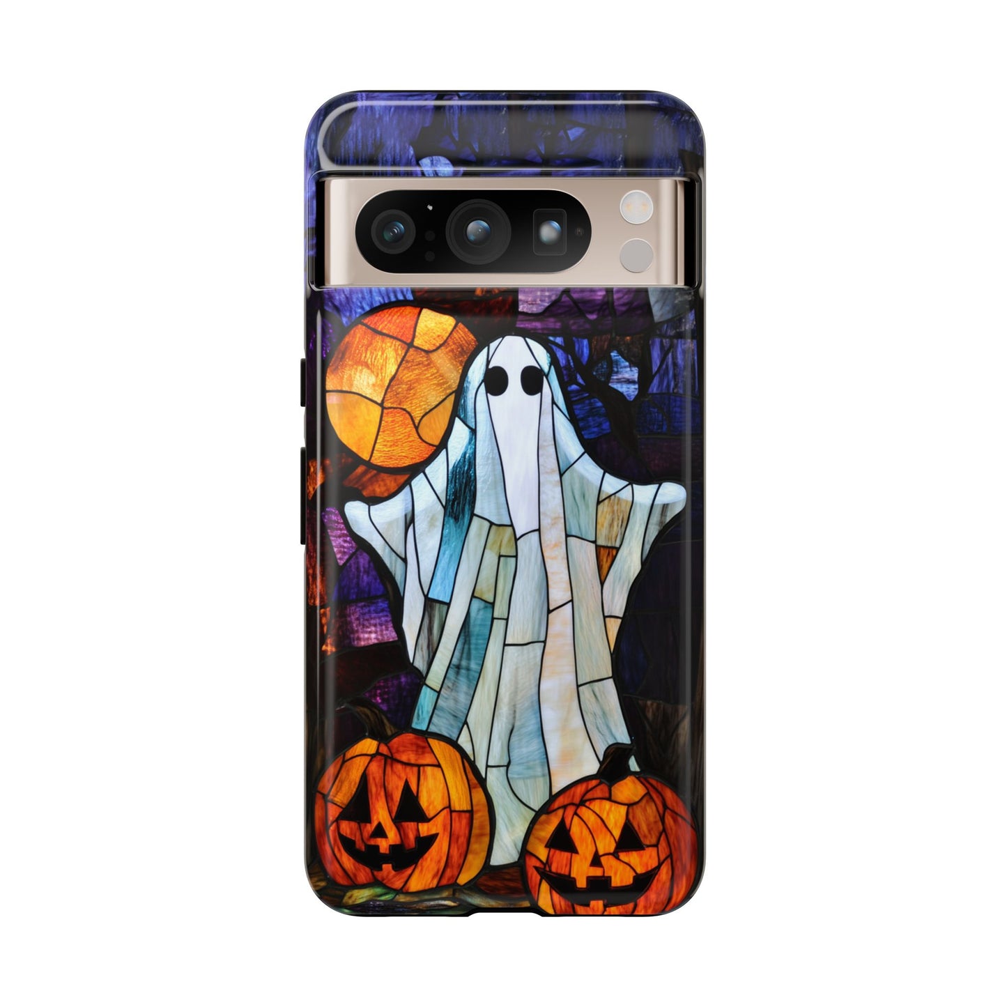 Stained Glass Halloween Ghost and Jack-o'-Lanterns Phone Cover