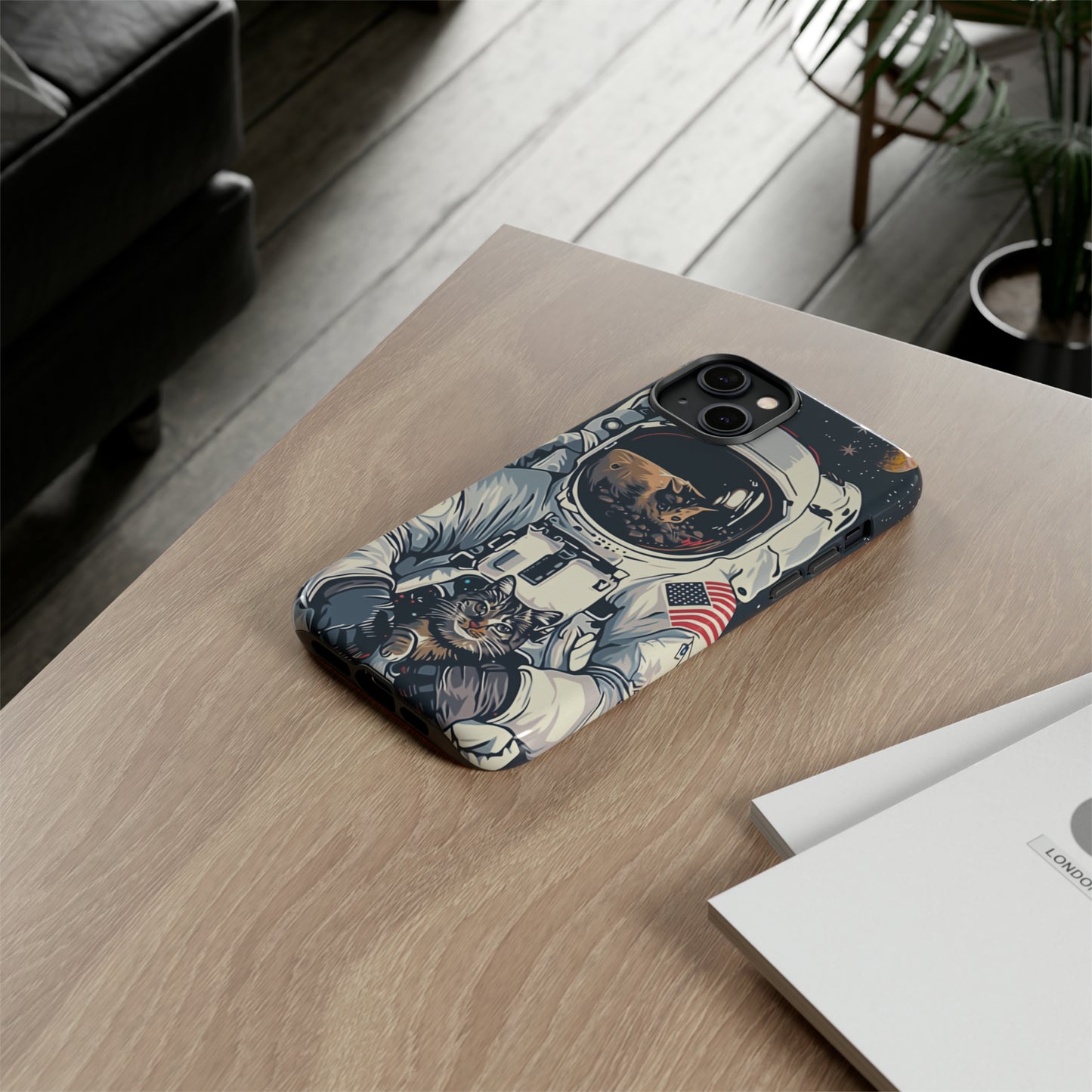 The Astronaut and the Cosmic Cat Phone Case