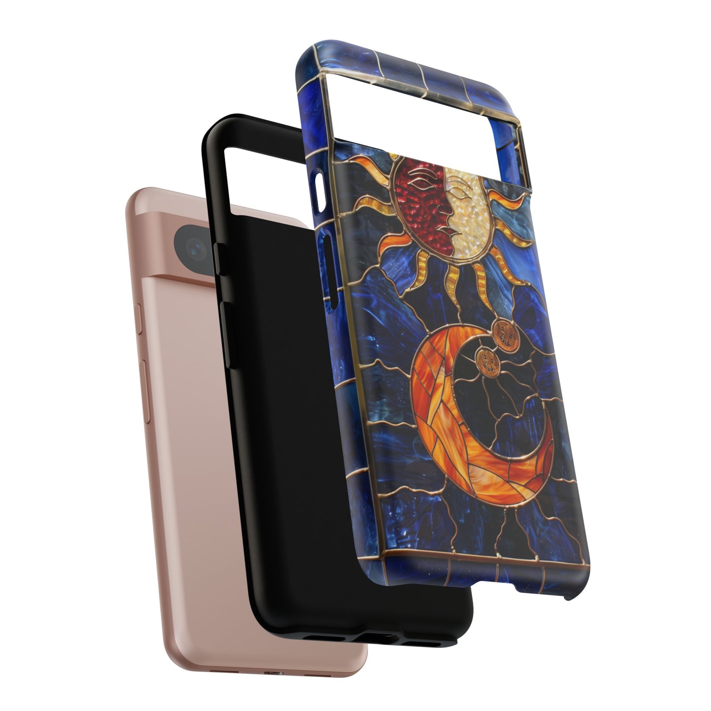 Celestial Stained Glass Moon and Stars iPhone 15 Case