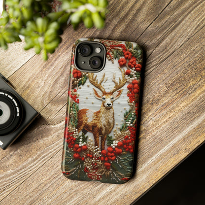 Embroidery Christmas Deer Floral Phone Case