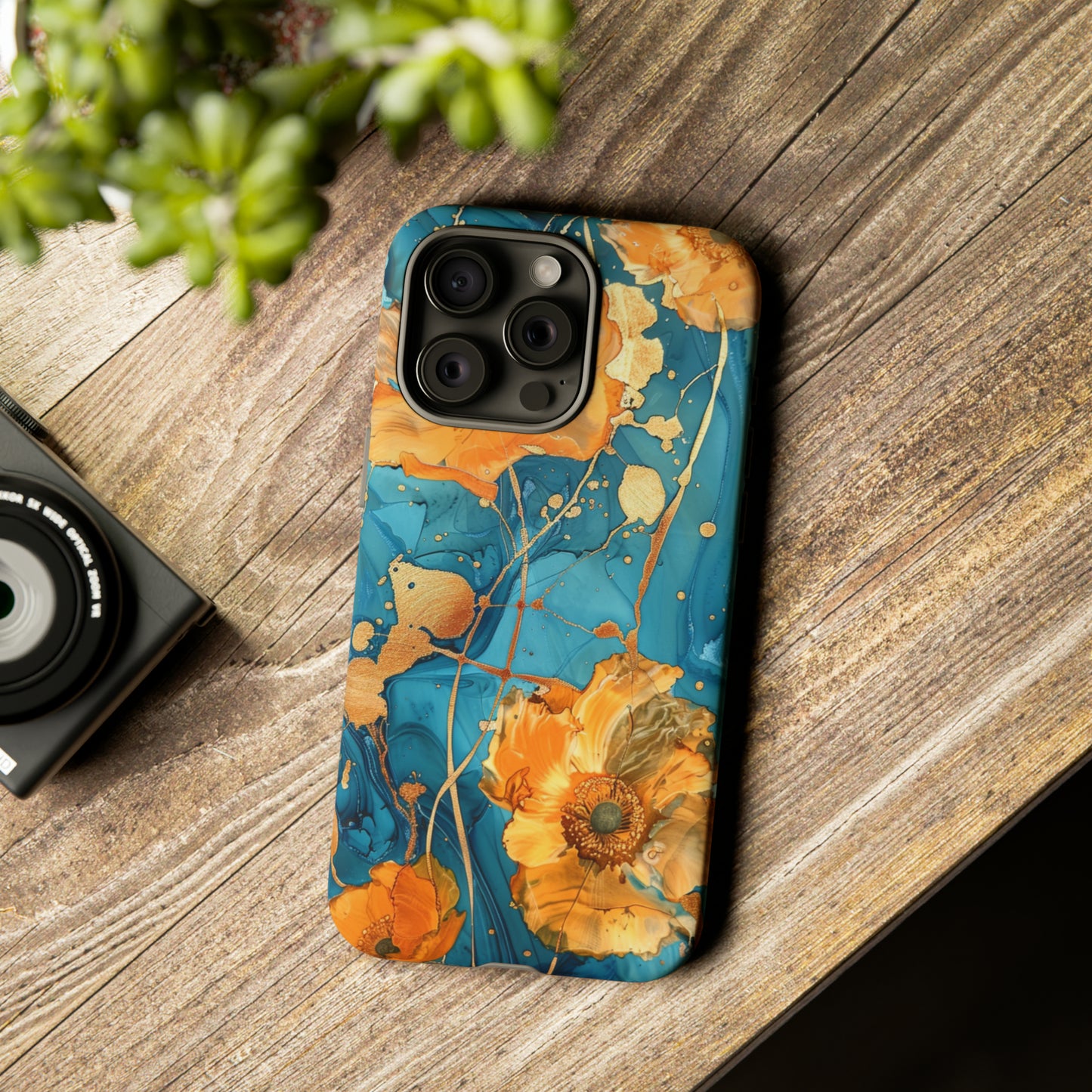 Gold Poppies Color Splash Floral Design Phone Case