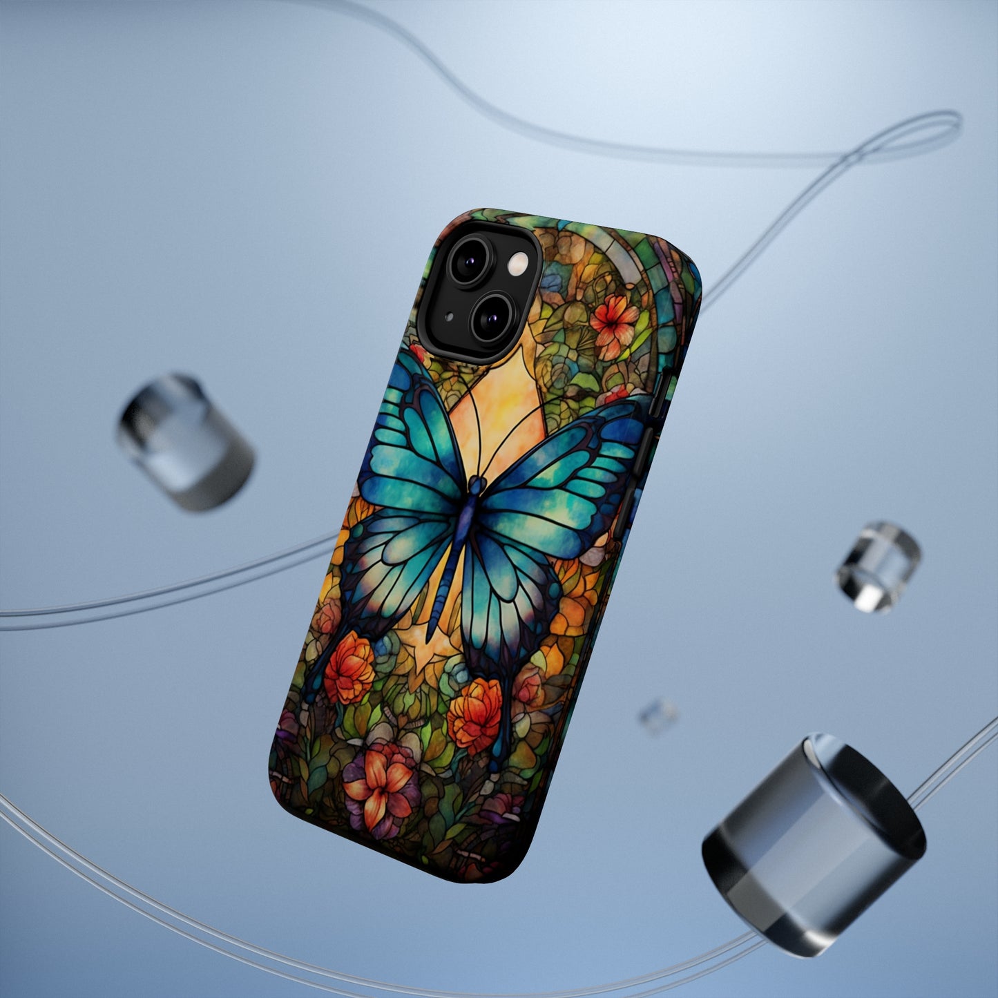 Butterfly Stained Glass MagSafe iPhone Case | Floral Aesthetic Art Retro Phone Tough Case iPhone 14 Plus 13 12 7 8 SE Hippie Boho Style