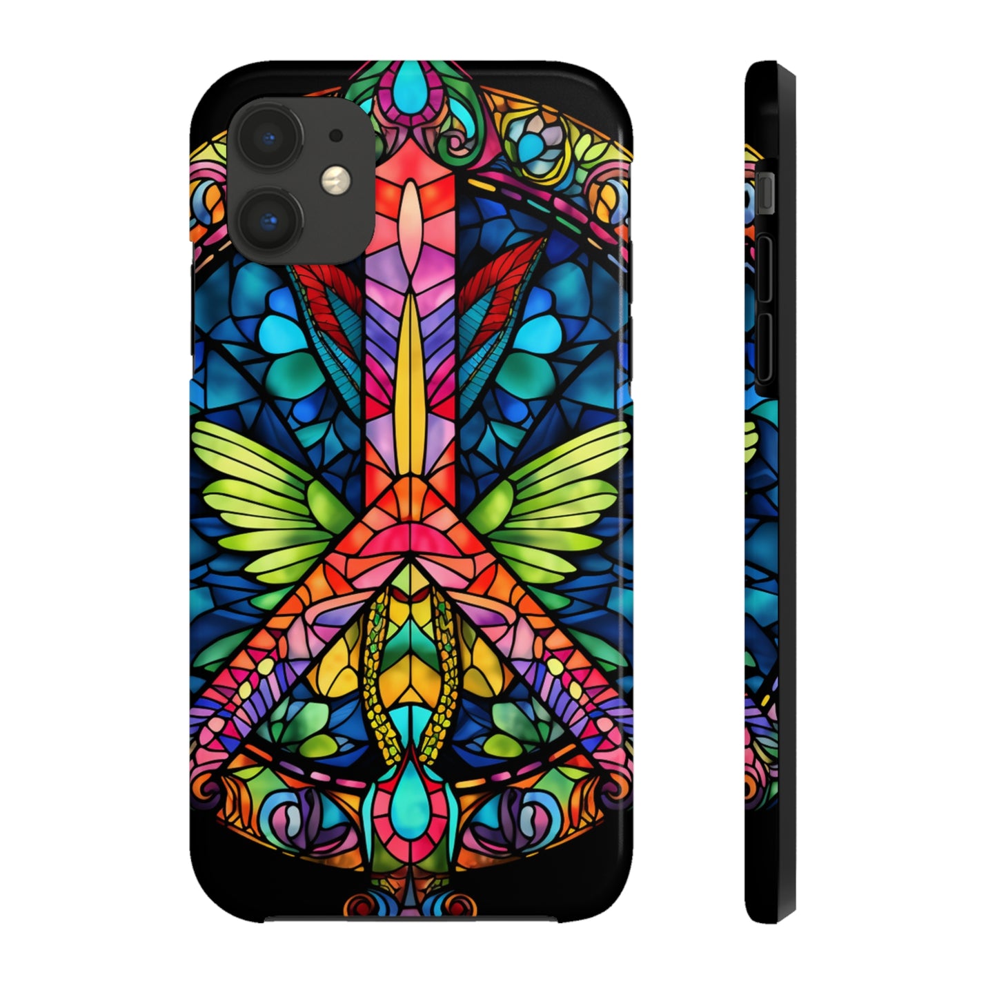 Peace Stained Glass Tough iPhone Case | Trippy Psychedelic Art Flowers Floral Aesthetic Retro iPhone 14 Plus 13 12 7 8 Se Trendy Hippie Boho