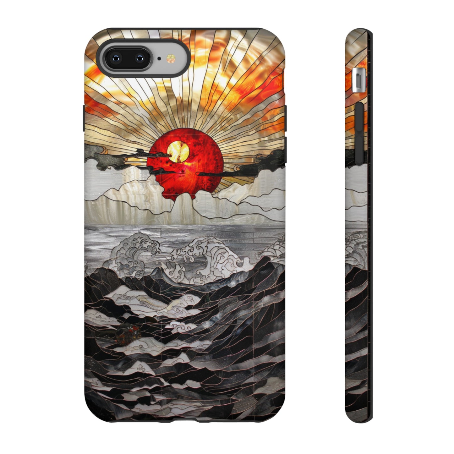 Japanese Rising Sun Phone Case Stained Glass Ocean Wave Phone Cover iPhone 15 Case