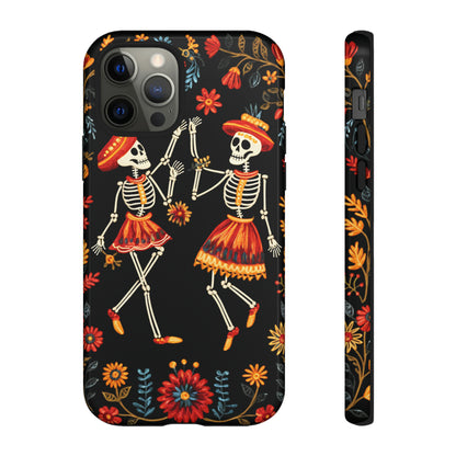 Dead Can Dance, iPhone 15 case, Floral Embroidery Skeletons | Whimsical Dance of the Departed for Google Pixel, iPhone & Samsung Galaxy