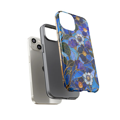 Blue Floral Stained Glass Gold Inlay Wild Flowers Phone Case