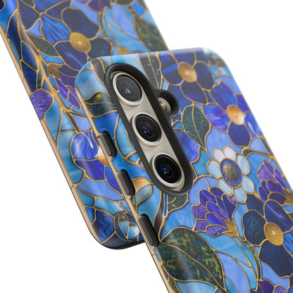 Blue Floral Stained Glass Gold Inlay Wild Flowers Phone Case