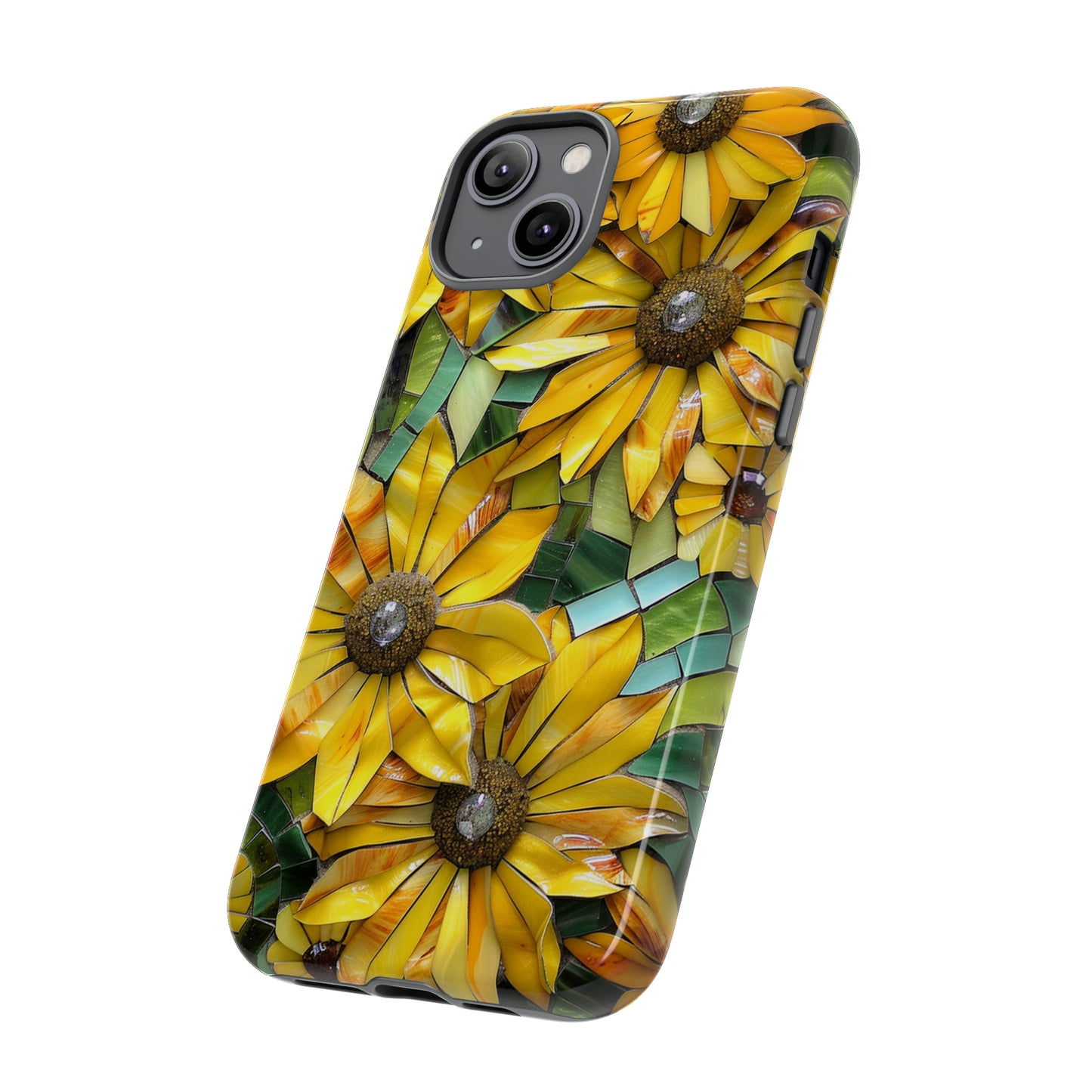 Yellow and Gold Daisy Mosaic Stained Glass Phone Case for iPhone 15, 14, Pro Max, 13, 12 & Samsung Galaxy S23, S22, S21, Google Pixel