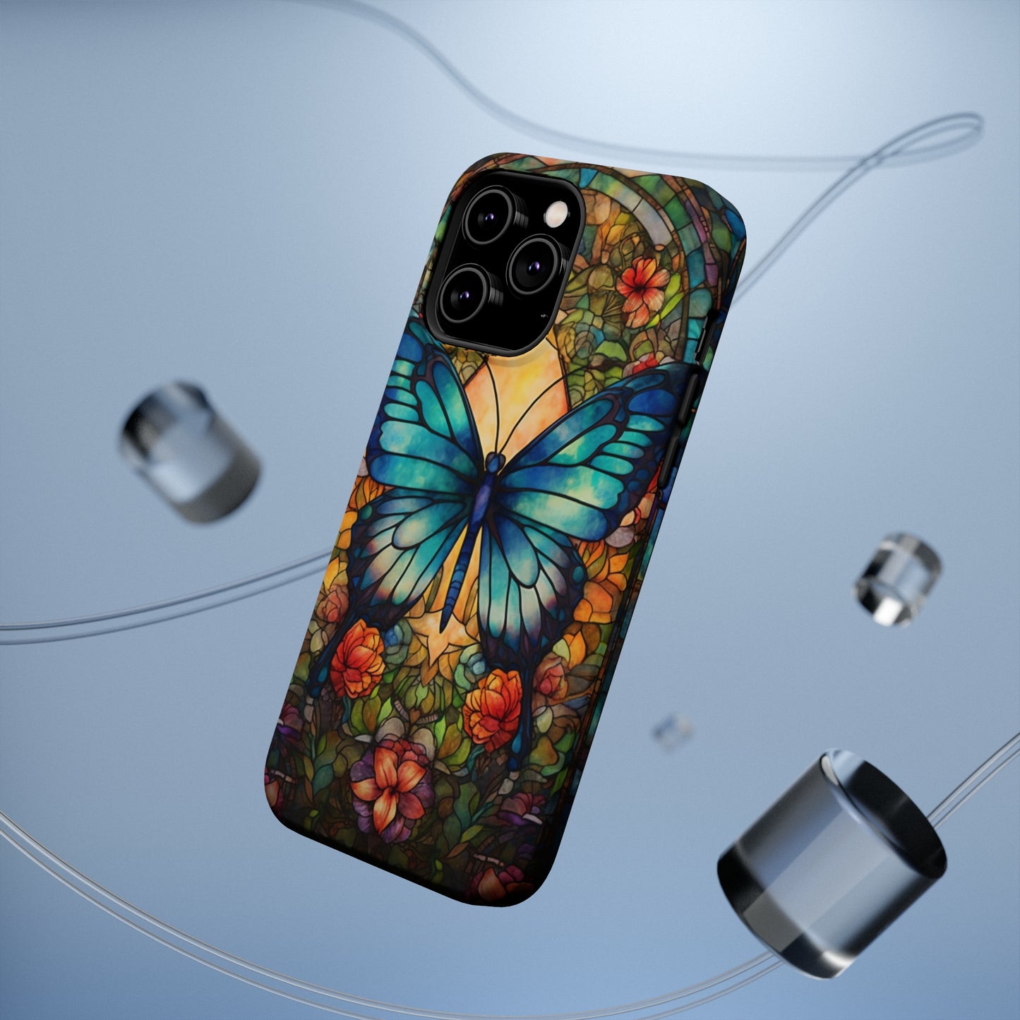 Butterfly Stained Glass MagSafe iPhone Case | Floral Aesthetic Art Retro Phone Tough Case iPhone 14 Plus 13 12 7 8 SE Hippie Boho Style