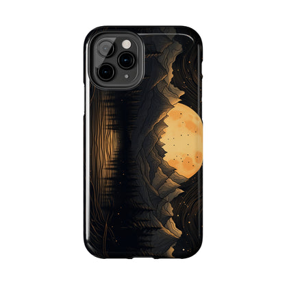 Abstract Landscape Black and Gold Mountains iPhone Case | Embrace the Mystical Full Moon