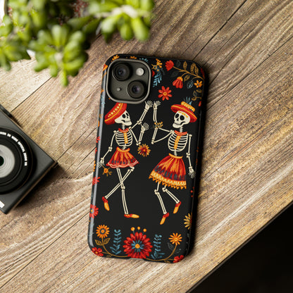 Dead Can Dance, iPhone 15 case, Floral Embroidery Skeletons | Whimsical Dance of the Departed for Google Pixel, iPhone & Samsung Galaxy