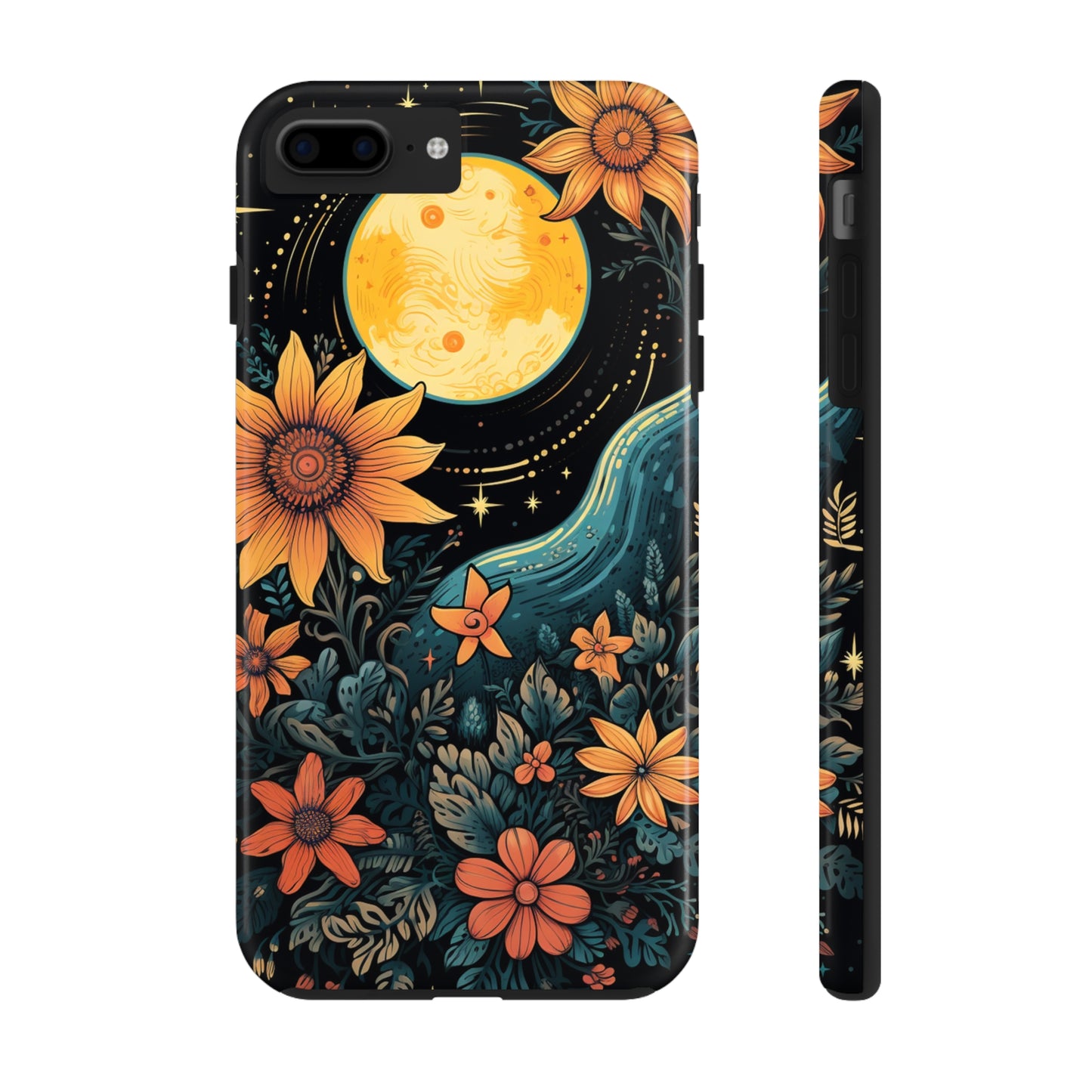 Boho Meets Cottagecore: Floral Sun, Moon & Stars iPhone Case – A Celestial Delight