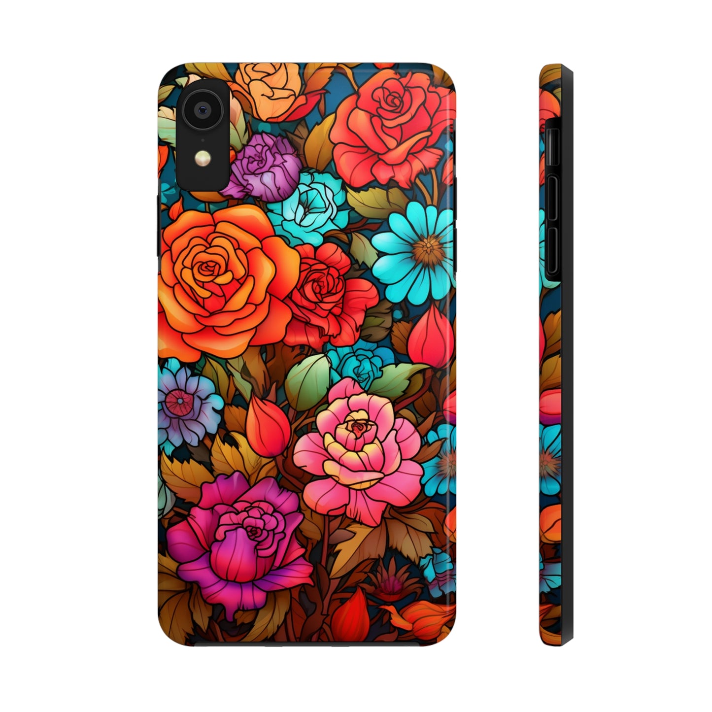 Stained Glass Tough iPhone Case | Trippy Psychedelic Flowers Floral Aesthetic Retro iPhone 14 Plus 13 12 7 8 Se Trendy Hippie Boho