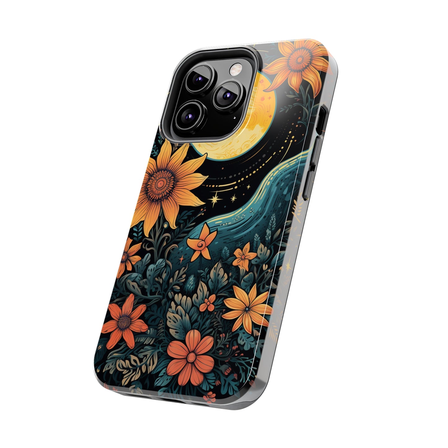 Boho Meets Cottagecore: Floral Sun, Moon & Stars iPhone Case – A Celestial Delight