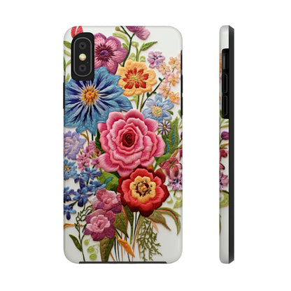 Embroidery Style Floral Aesthetic Flowers in Retro Vintage Tough Case iPhone Case