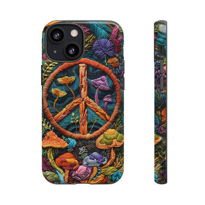 Embroidery Style Magic Mushrooms and Peace Sign Phone Case