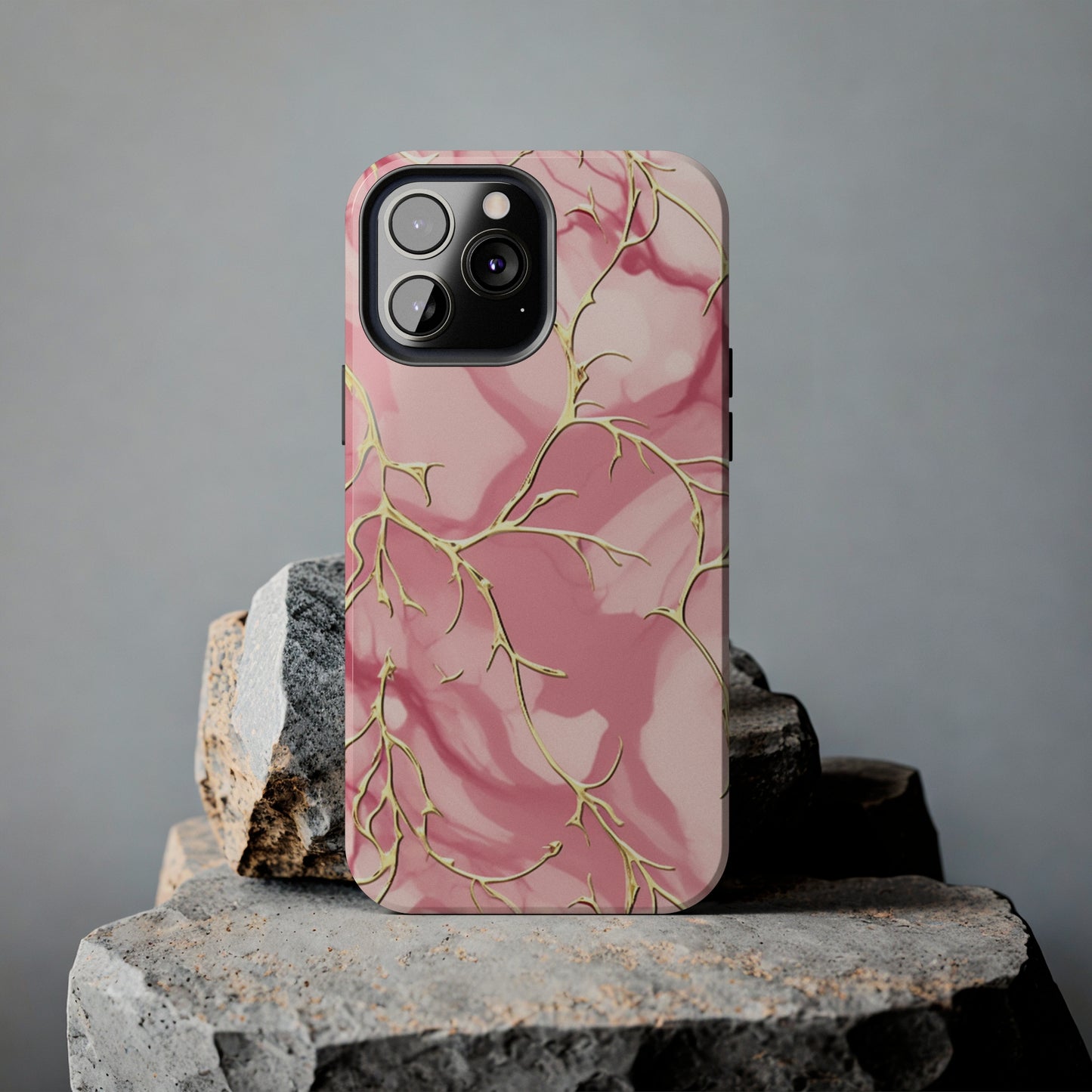 iPhone Elegance Unveiled: Pink & Gold Leaf Marble | Premium Tough iPhone Case