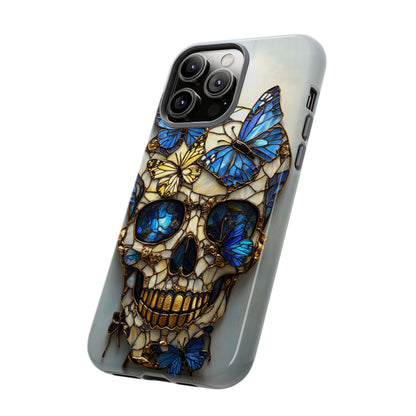 Gold and Blue Stained Glass Skull and Butterflies Phone Cover